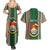 Custom Kiribati Christmas Couples Matching Summer Maxi Dress and Hawaiian Shirt Santa With Gift Bag Behind Ribbons Seamless Green Maori LT03 - Polynesian Pride