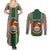 Custom Kiribati Christmas Couples Matching Summer Maxi Dress and Long Sleeve Button Shirts Santa With Gift Bag Behind Ribbons Seamless Green Maori LT03 - Polynesian Pride