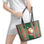 Custom Kiribati Christmas Leather Tote Bag Santa With Gift Bag Behind Ribbons Seamless Green Maori LT03 - Polynesian Pride