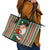 Custom Kiribati Christmas Leather Tote Bag Santa With Gift Bag Behind Ribbons Seamless Green Maori LT03 - Polynesian Pride