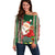 Custom Kiribati Christmas Off Shoulder Sweater Santa With Gift Bag Behind Ribbons Seamless Green Maori LT03 Women Green - Polynesian Pride