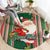 Custom Kiribati Christmas Round Carpet Santa With Gift Bag Behind Ribbons Seamless Green Maori LT03 - Polynesian Pride