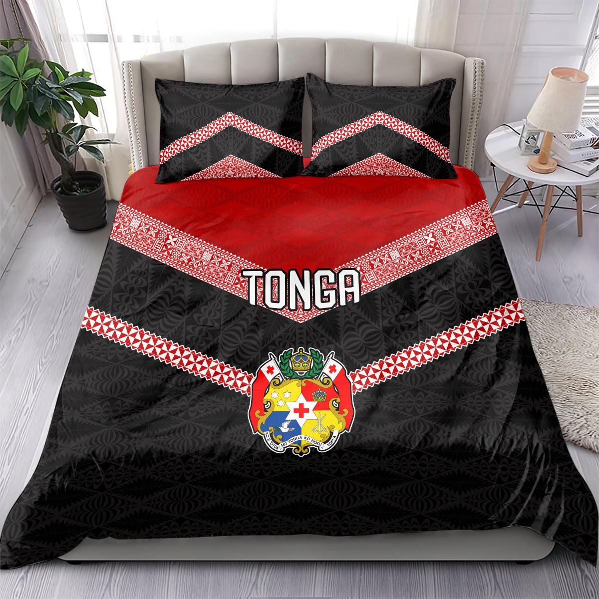 Tonga Bedding Set Tonga Coat of Arms with Seamless Tapa Ngatu Pattern LT03 - Polynesian Pride