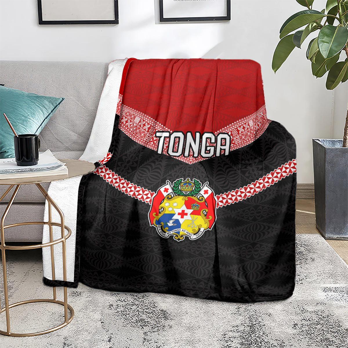Tonga Blanket Tonga Coat of Arms with Seamless Tapa Ngatu Pattern LT03 - Polynesian Pride