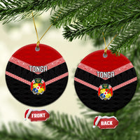 Tonga Ceramic Ornament Tonga Coat of Arms with Seamless Tapa Ngatu Pattern LT03 Black - Polynesian Pride