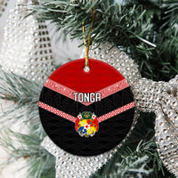 Tonga Ceramic Ornament Tonga Coat of Arms with Seamless Tapa Ngatu Pattern LT03 - Polynesian Pride