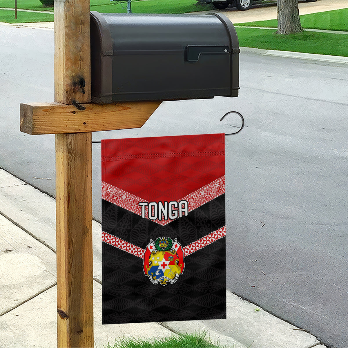 Tonga Garden Flag Tonga Coat of Arms with Seamless Tapa Ngatu Pattern LT03 - Polynesian Pride