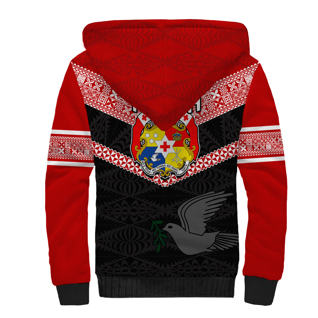 Tonga Sherpa Hoodie Tonga Coat of Arms with Seamless Tapa Ngatu Pattern LT03 - Polynesian Pride