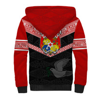Tonga Sherpa Hoodie Tonga Coat of Arms with Seamless Tapa Ngatu Pattern LT03 - Polynesian Pride