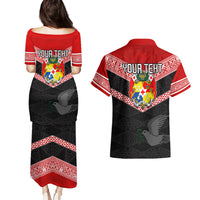 Personalised Tonga Couples Matching Puletasi Dress and Hawaiian Shirt Tonga Coat of Arms with Seamless Tapa Ngatu Pattern LT03 - Polynesian Pride