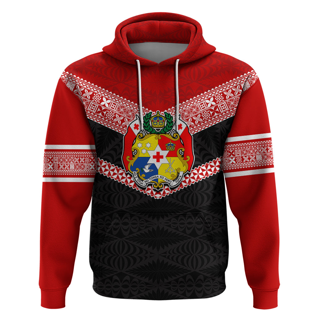 Personalised Tonga Hoodie Tonga Coat of Arms with Seamless Tapa Ngatu Pattern LT03 Black - Polynesian Pride