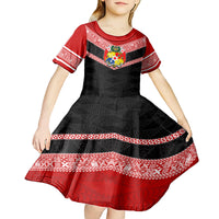 Personalised Tonga Kid Short Sleeve Dress Tonga Coat of Arms with Seamless Tapa Ngatu Pattern LT03 - Polynesian Pride