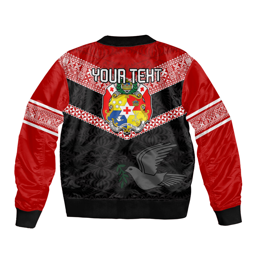 Personalised Tonga Sleeve Zip Bomber Jacket Tonga Coat of Arms with Seamless Tapa Ngatu Pattern LT03 - Polynesian Pride