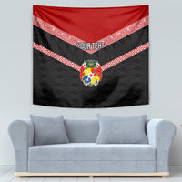Personalised Tonga Tapestry Tonga Coat of Arms with Seamless Tapa Ngatu Pattern LT03 - Polynesian Pride