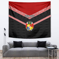 Personalised Tonga Tapestry Tonga Coat of Arms with Seamless Tapa Ngatu Pattern LT03 - Polynesian Pride
