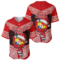 Tonga Christmas Baseball Jersey Tongan Coat of Arms Santa With Ngatu Pattern Christmas Red Style LT03 - Polynesian Pride