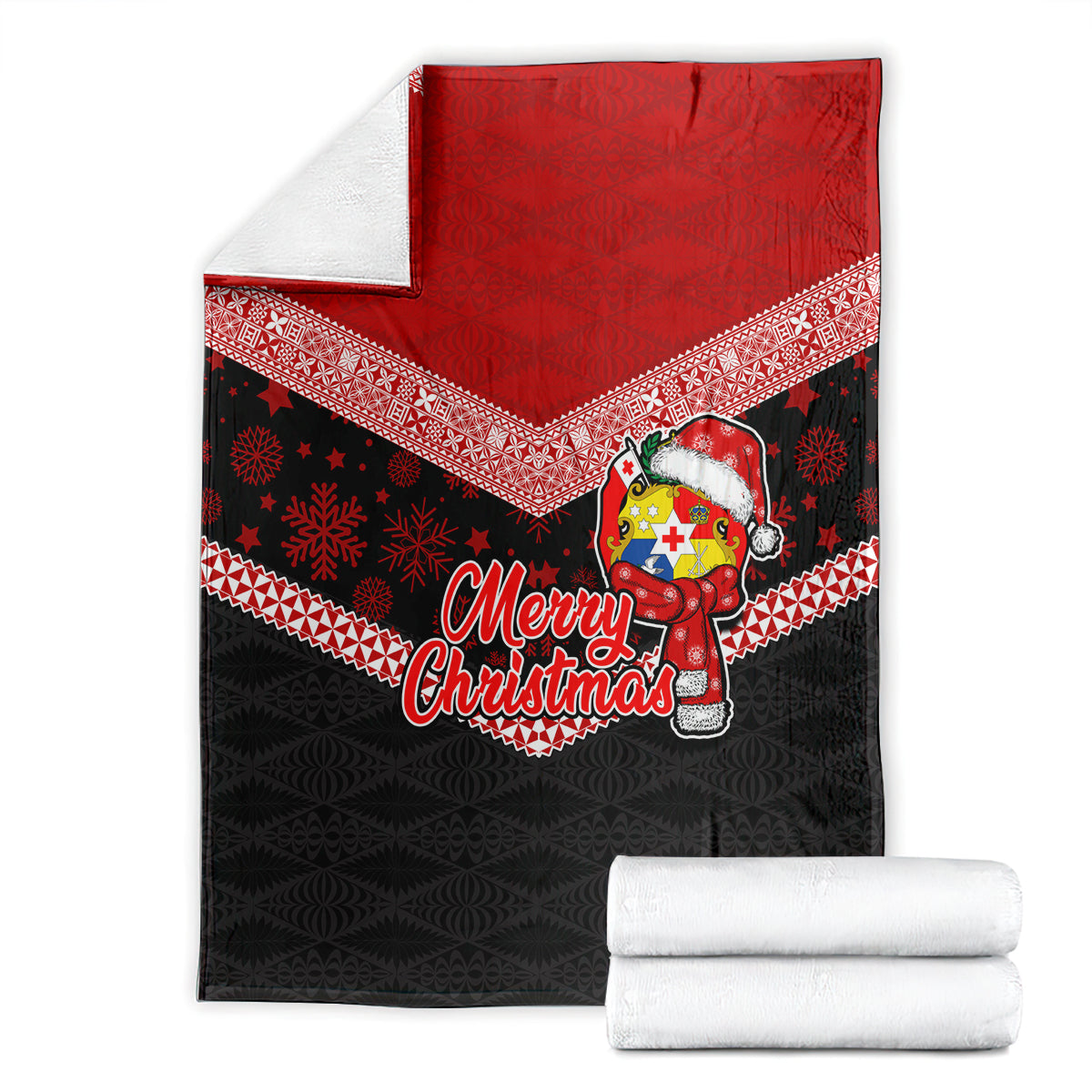 Tonga Christmas Blanket Tongan Coat of Arms Santa With Ngatu Pattern Christmas Red Style LT03 - Polynesian Pride