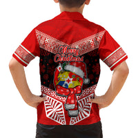 Tonga Christmas Family Matching Short Sleeve Bodycon Dress and Hawaiian Shirt Tongan Coat of Arms Santa With Ngatu Pattern Christmas Red Style LT03 - Polynesian Pride