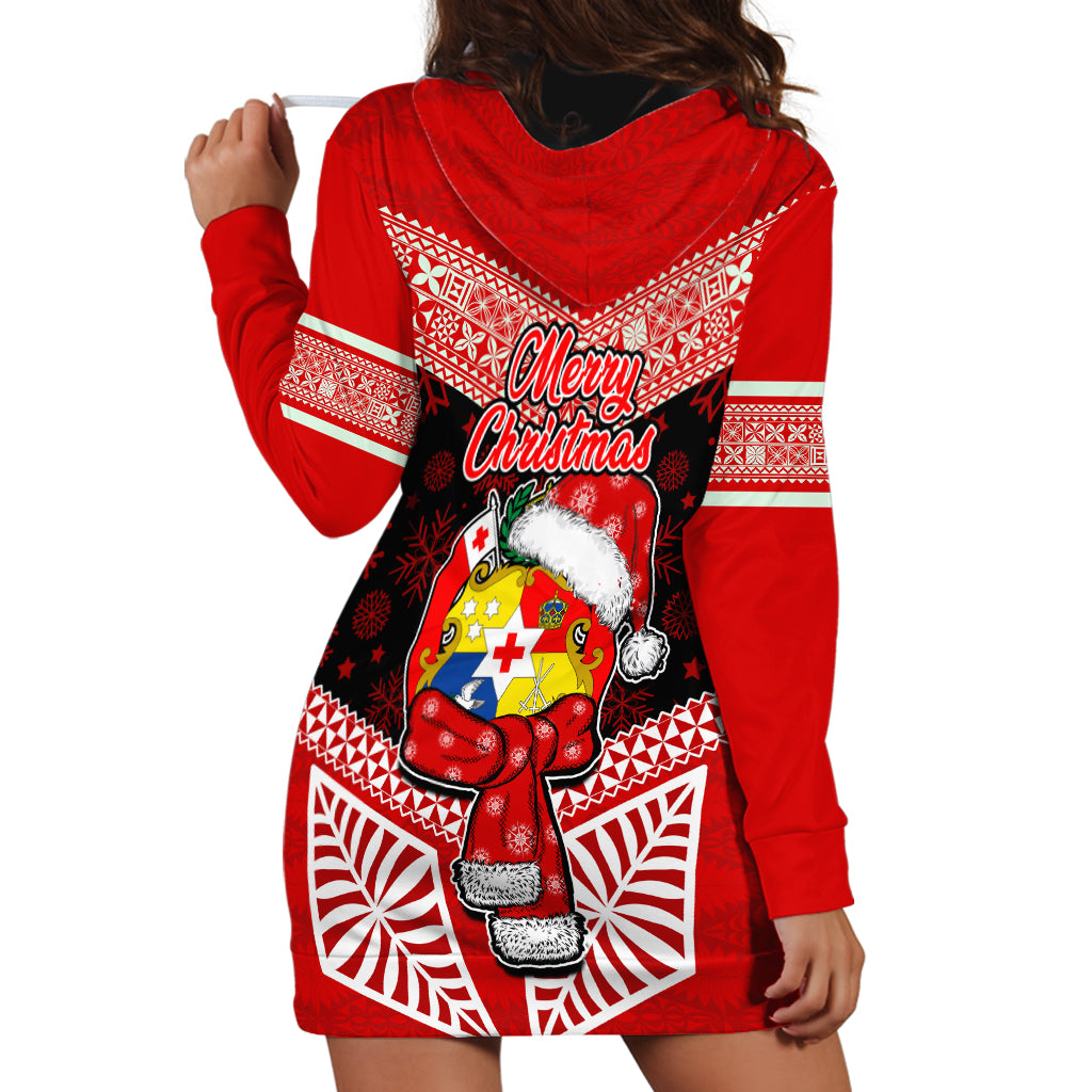 Tonga Christmas Hoodie Dress Tongan Coat of Arms Santa With Ngatu Pattern Christmas Red Style LT03 - Polynesian Pride