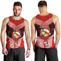 Tonga Christmas Men Tank Top Tongan Coat of Arms Santa With Ngatu Pattern Christmas Red Style LT03 - Polynesian Pride