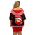 Tonga Christmas Off Shoulder Short Dress Tongan Coat of Arms Santa With Ngatu Pattern Christmas Red Style LT03 - Polynesian Pride