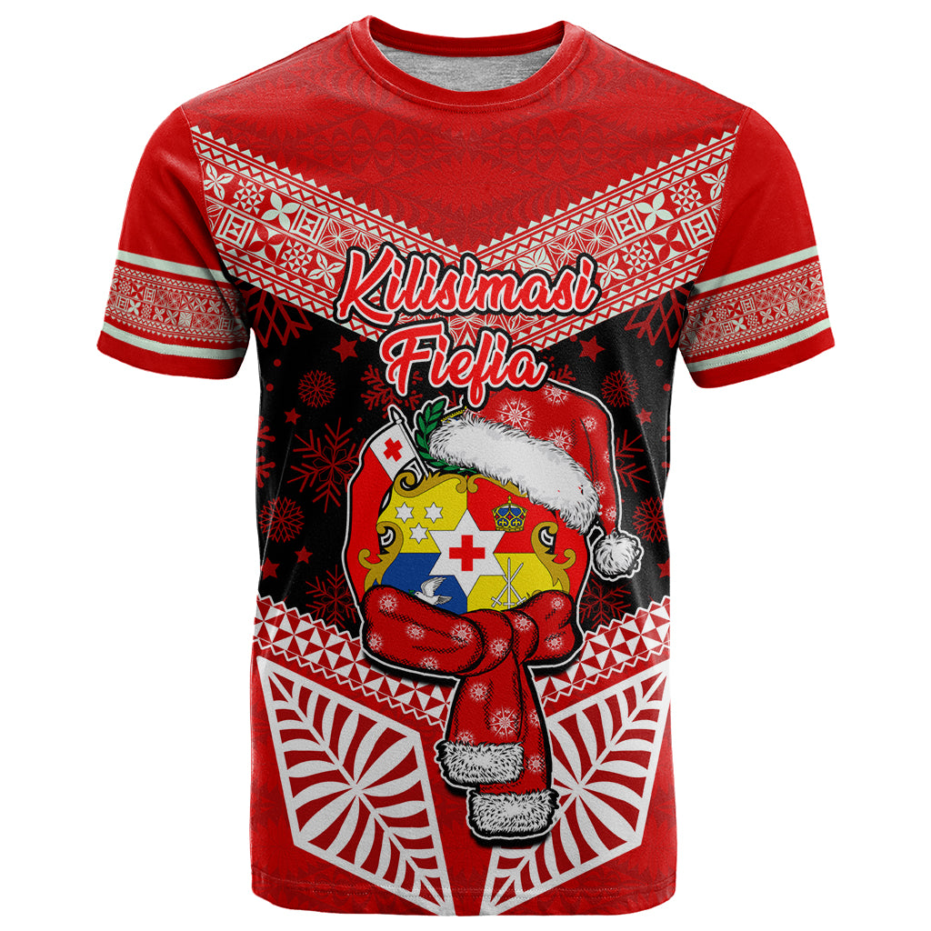 Tonga Christmas T Shirt Tongan Coat of Arms Santa With Ngatu Pattern Christmas Red Style LT03 Red - Polynesian Pride