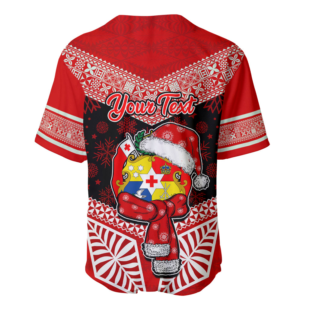 Personalised Tonga Christmas Baseball Jersey Tongan Coat of Arms Santa With Ngatu Pattern Christmas Red Style LT03 - Polynesian Pride