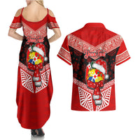 Personalised Tonga Christmas Couples Matching Summer Maxi Dress and Hawaiian Shirt Tongan Coat of Arms Santa With Ngatu Pattern Christmas Red Style LT03 - Polynesian Pride