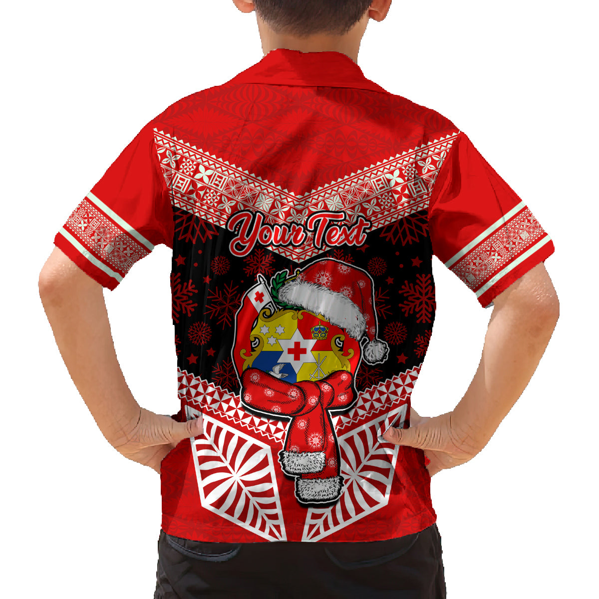 Personalised Tonga Christmas Family Matching Summer Maxi Dress and Hawaiian Shirt Tongan Coat of Arms Santa With Ngatu Pattern Christmas Red Style LT03 - Polynesian Pride