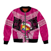 Tonga Christmas Bomber Jacket Tongan Coat of Arms Santa With Ngatu Pattern Christmas Pink Style LT03 Unisex Pink - Polynesian Pride