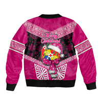 Tonga Christmas Bomber Jacket Tongan Coat of Arms Santa With Ngatu Pattern Christmas Pink Style LT03 - Polynesian Pride