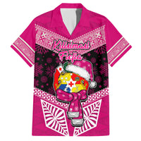 Tonga Christmas Family Matching Off Shoulder Long Sleeve Dress and Hawaiian Shirt Tongan Coat of Arms Santa With Ngatu Pattern Christmas Pink Style LT03 Dad's Shirt - Short Sleeve Pink - Polynesian Pride