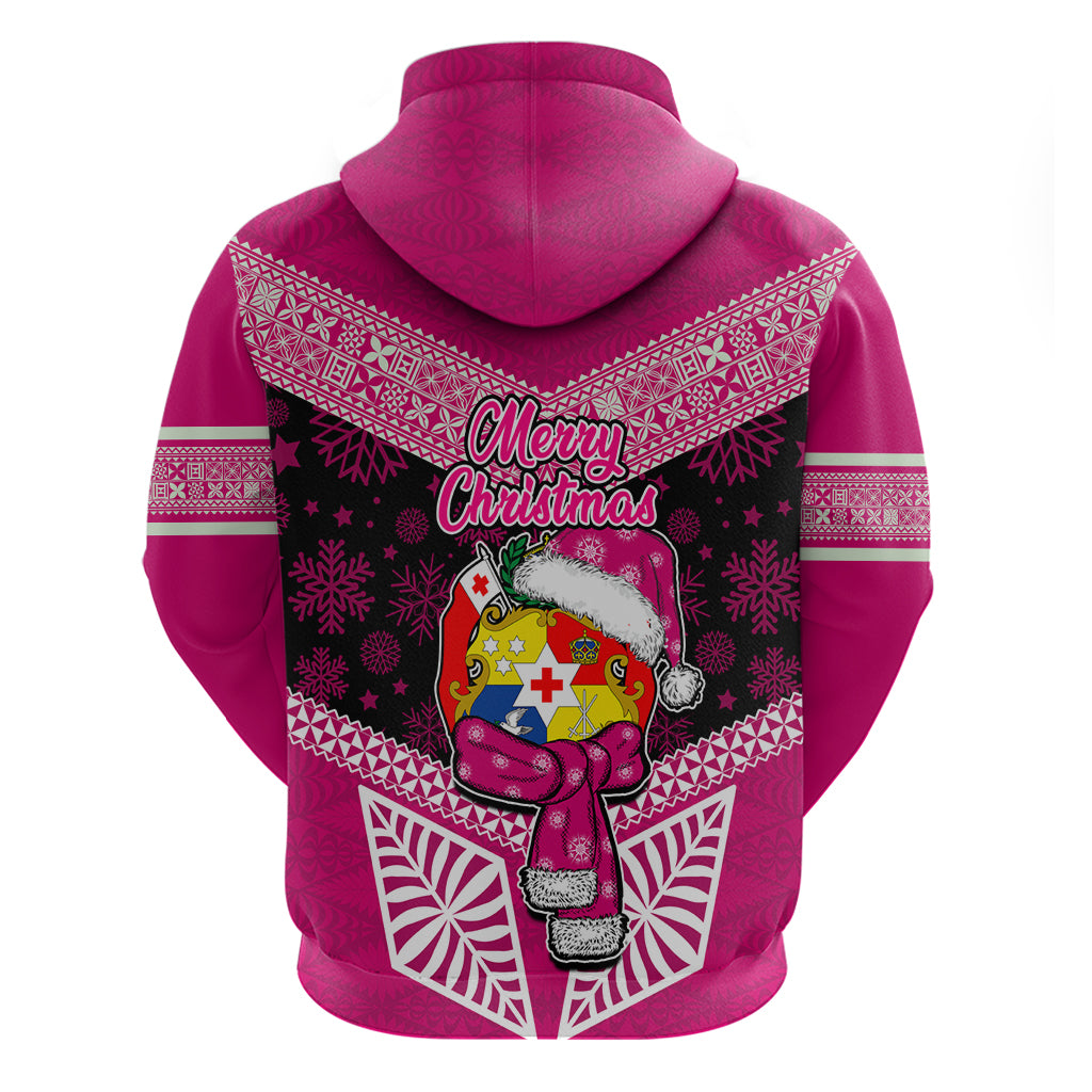 Tonga Christmas Hoodie Tongan Coat of Arms Santa With Ngatu Pattern Christmas Pink Style LT03 - Polynesian Pride
