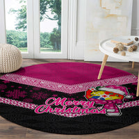 Tonga Christmas Round Carpet Tongan Coat of Arms Santa With Ngatu Pattern Christmas Pink Style LT03 - Polynesian Pride