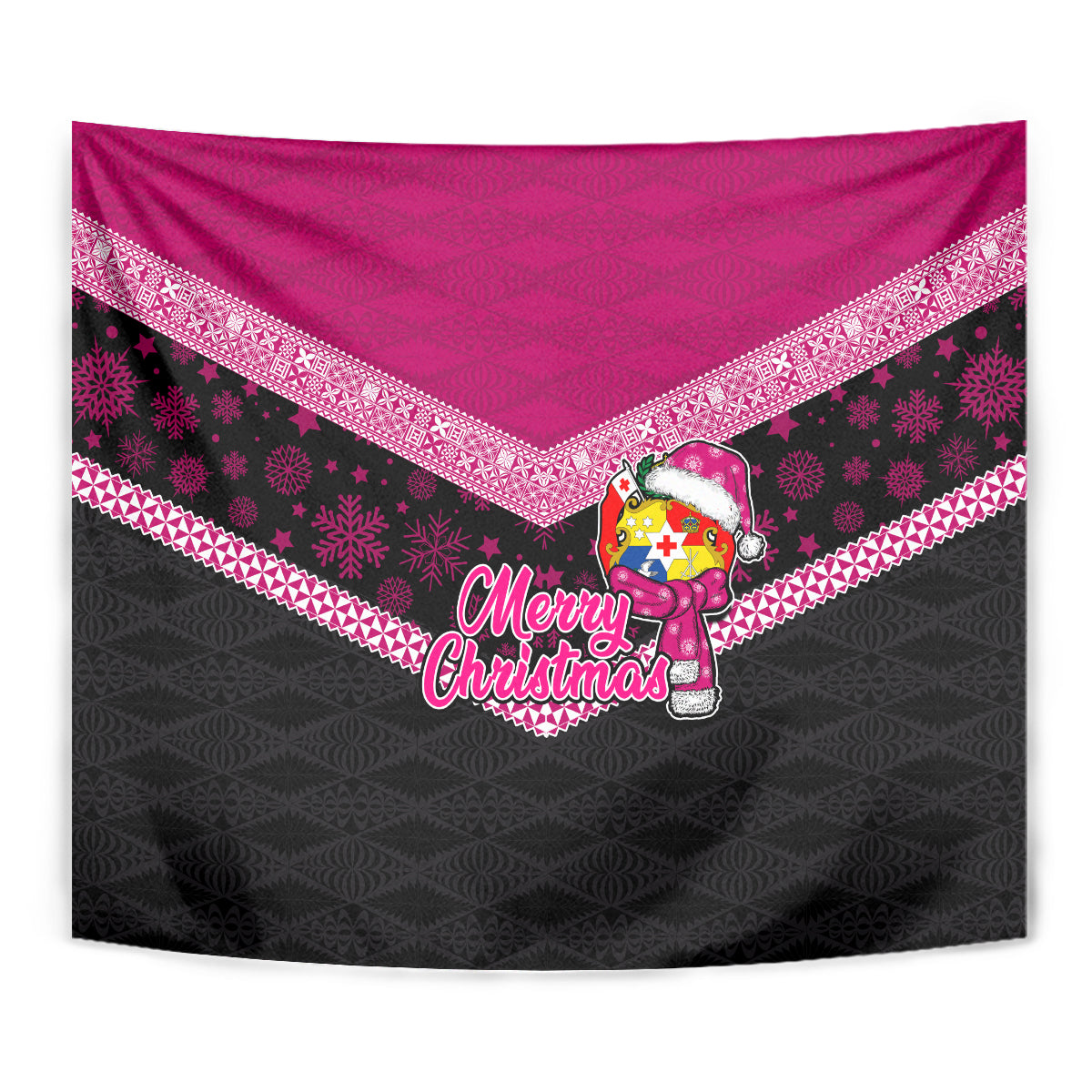 Tonga Christmas Tapestry Tongan Coat of Arms Santa With Ngatu Pattern Christmas Pink Style LT03 - Polynesian Pride