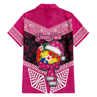 Personalised Tonga Christmas Family Matching Long Sleeve Bodycon Dress and Hawaiian Shirt Tongan Coat of Arms Santa With Ngatu Pattern Christmas Pink Style LT03 - Polynesian Pride