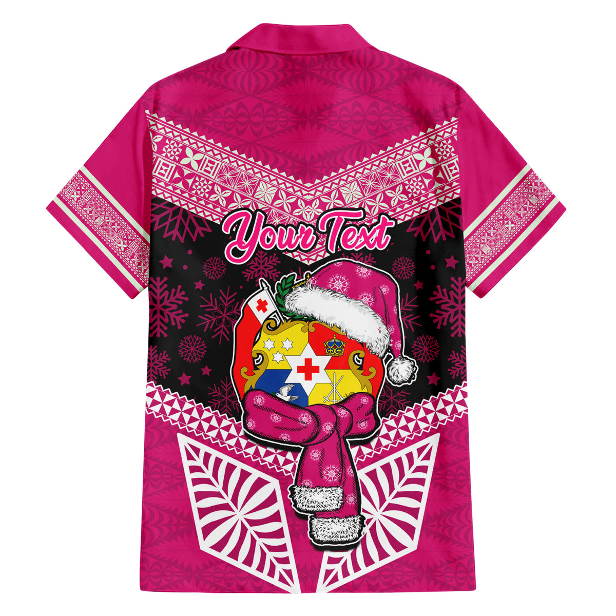 Personalised Tonga Christmas Hawaiian Shirt Tongan Coat of Arms Santa With Ngatu Pattern Christmas Pink Style LT03 - Polynesian Pride