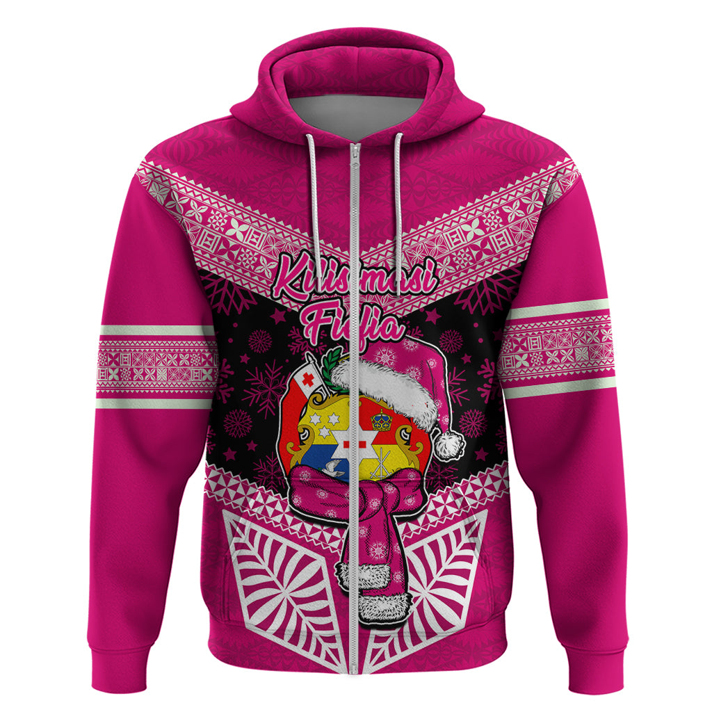 Personalised Tonga Christmas Hoodie Tongan Coat of Arms Santa With Ngatu Pattern Christmas Pink Style LT03 - Polynesian Pride