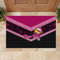 Personalised Tonga Christmas Rubber Doormat Tongan Coat of Arms Santa With Ngatu Pattern Christmas Pink Style LT03 - Polynesian Pride