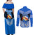 Tonga Christmas Couples Matching Off Shoulder Maxi Dress and Long Sleeve Button Shirts Tongan Coat of Arms Santa With Ngatu Pattern Christmas Blue Style LT03 - Polynesian Pride