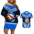 Tonga Christmas Couples Matching Off Shoulder Short Dress and Hawaiian Shirt Tongan Coat of Arms Santa With Ngatu Pattern Christmas Blue Style LT03 Blue - Polynesian Pride