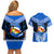 Tonga Christmas Couples Matching Off Shoulder Short Dress and Hawaiian Shirt Tongan Coat of Arms Santa With Ngatu Pattern Christmas Blue Style LT03 - Polynesian Pride