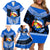 Tonga Christmas Family Matching Off Shoulder Short Dress and Hawaiian Shirt Tongan Coat of Arms Santa With Ngatu Pattern Christmas Blue Style LT03 - Polynesian Pride