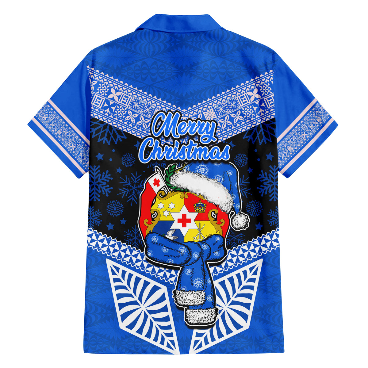Tonga Christmas Family Matching Puletasi Dress and Hawaiian Shirt Tongan Coat of Arms Santa With Ngatu Pattern Christmas Blue Style LT03 - Polynesian Pride