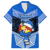Tonga Christmas Family Matching Tank Maxi Dress and Hawaiian Shirt Tongan Coat of Arms Santa With Ngatu Pattern Christmas Blue Style LT03 Dad's Shirt - Short Sleeve Blue - Polynesian Pride