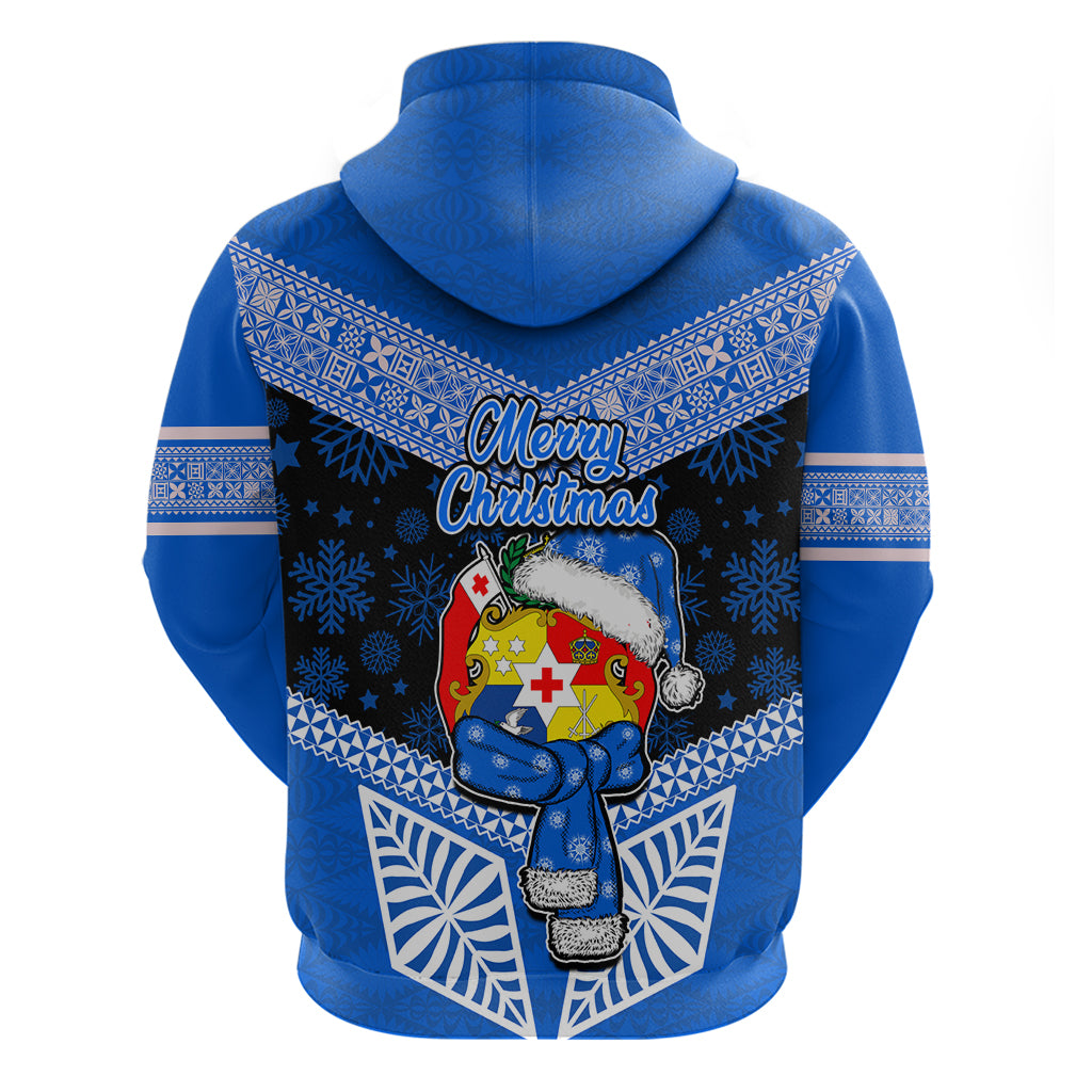 Tonga Christmas Hoodie Tongan Coat of Arms Santa With Ngatu Pattern Christmas Blue Style LT03 - Polynesian Pride