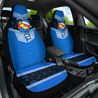 Personalised Tonga Christmas Car Seat Cover Tongan Coat of Arms Santa With Ngatu Pattern Christmas Blue Style LT03 One Size Blue - Polynesian Pride