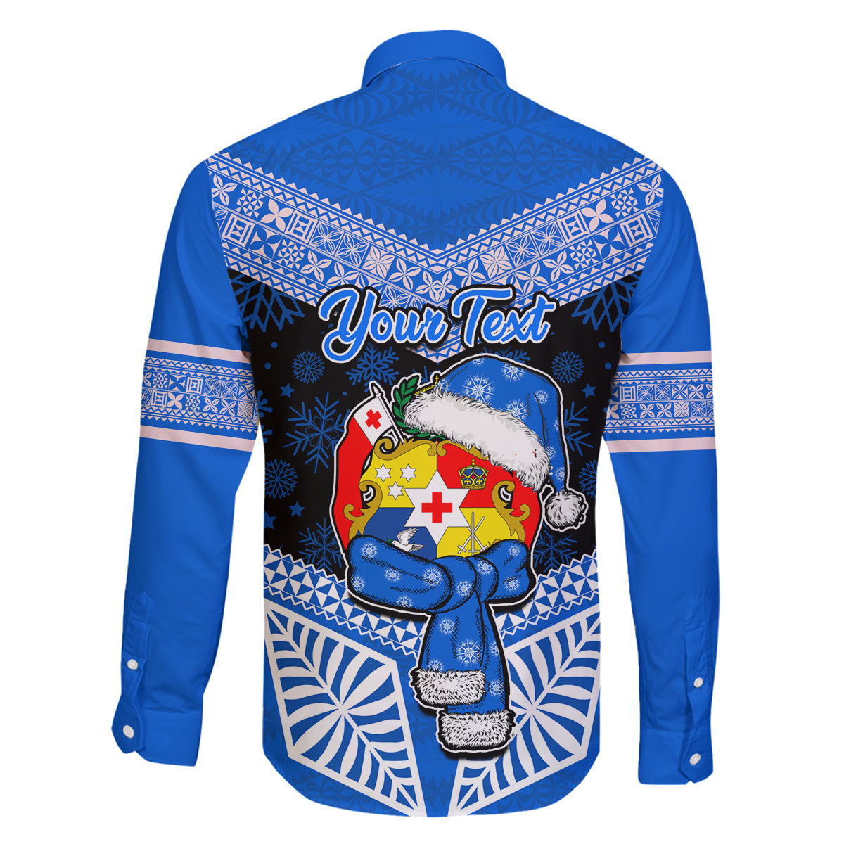 Personalised Tonga Christmas Family Matching Summer Maxi Dress and Hawaiian Shirt Tongan Coat of Arms Santa With Ngatu Pattern Christmas Blue Style LT03 - Polynesian Pride