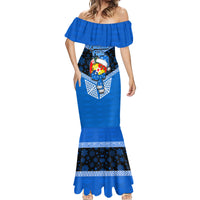 Personalised Tonga Christmas Mermaid Dress Tongan Coat of Arms Santa With Ngatu Pattern Christmas Blue Style LT03 - Polynesian Pride