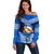 Personalised Tonga Christmas Off Shoulder Sweater Tongan Coat of Arms Santa With Ngatu Pattern Christmas Blue Style LT03 Women Blue - Polynesian Pride